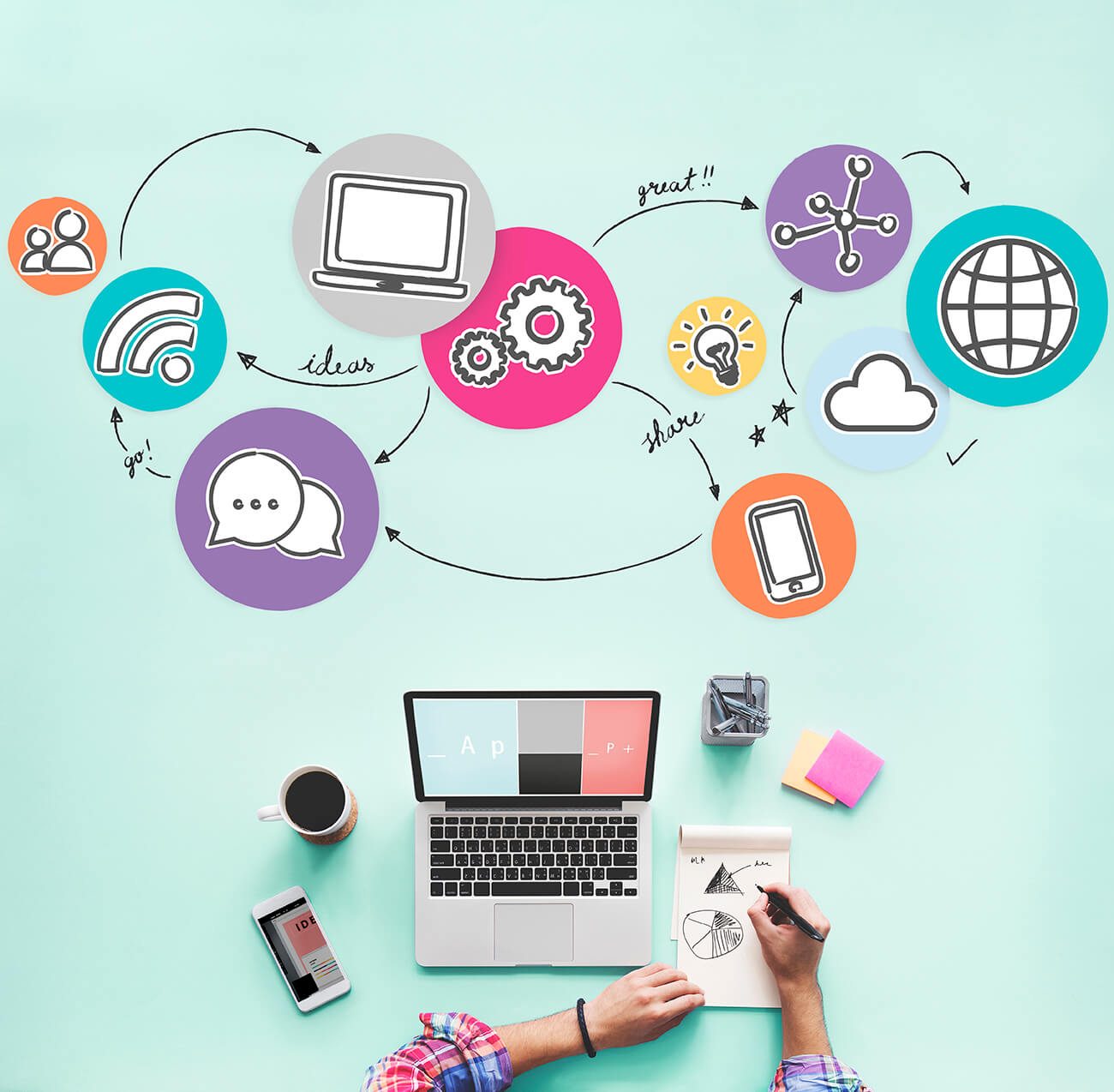 aerial-view-of-woman-working-on-social-media-2025-02-10-08-12-44-utc